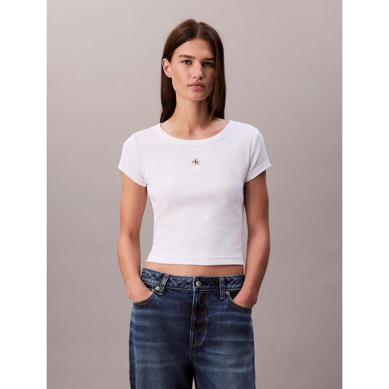 Calvin Klein Γυναικεία κοντομάνικη μπλούζα Slim Ribbed Cotton Badge T-shirt